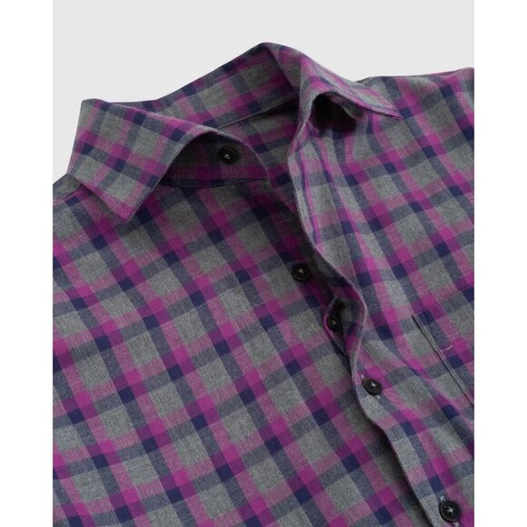 JOHNNIE-O Top Shelf Lexington Woven Button Up Plaid Shirt in Mulberry Medium - Picture 12 of 13